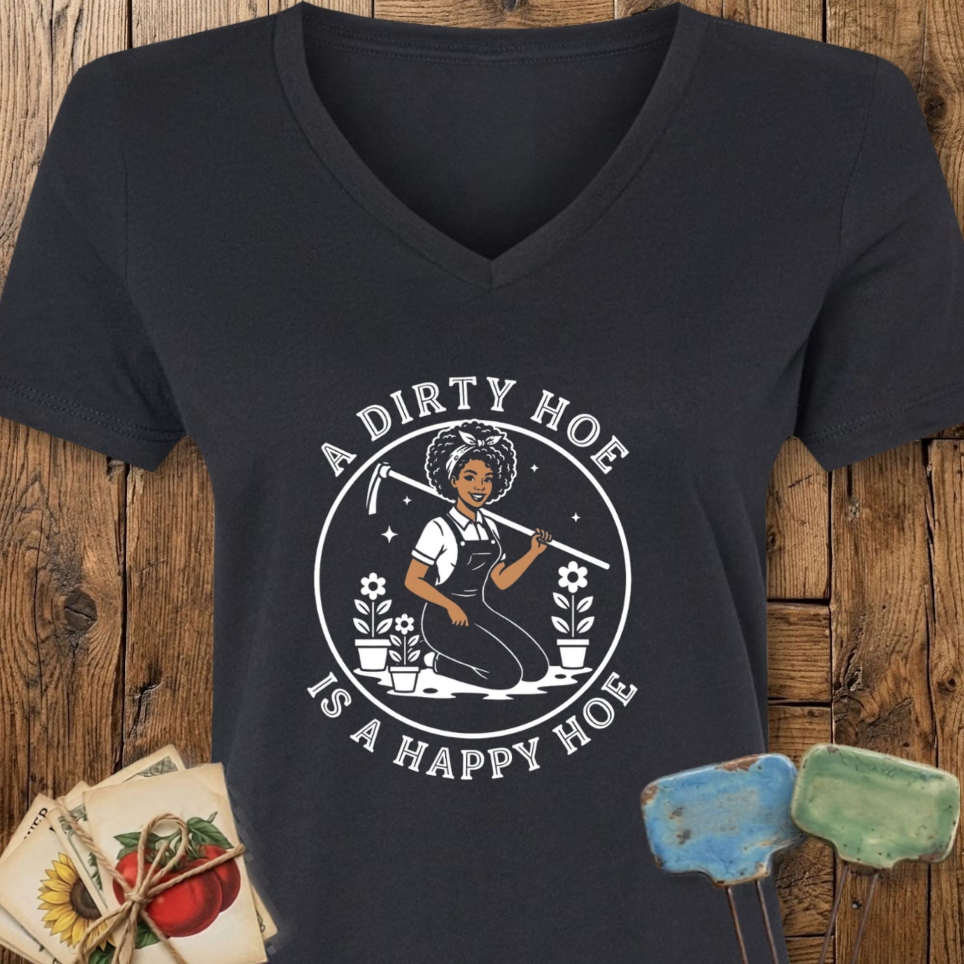 Printify T-Shirt Solid Black Blend / M Happy Hoe II V-Neck