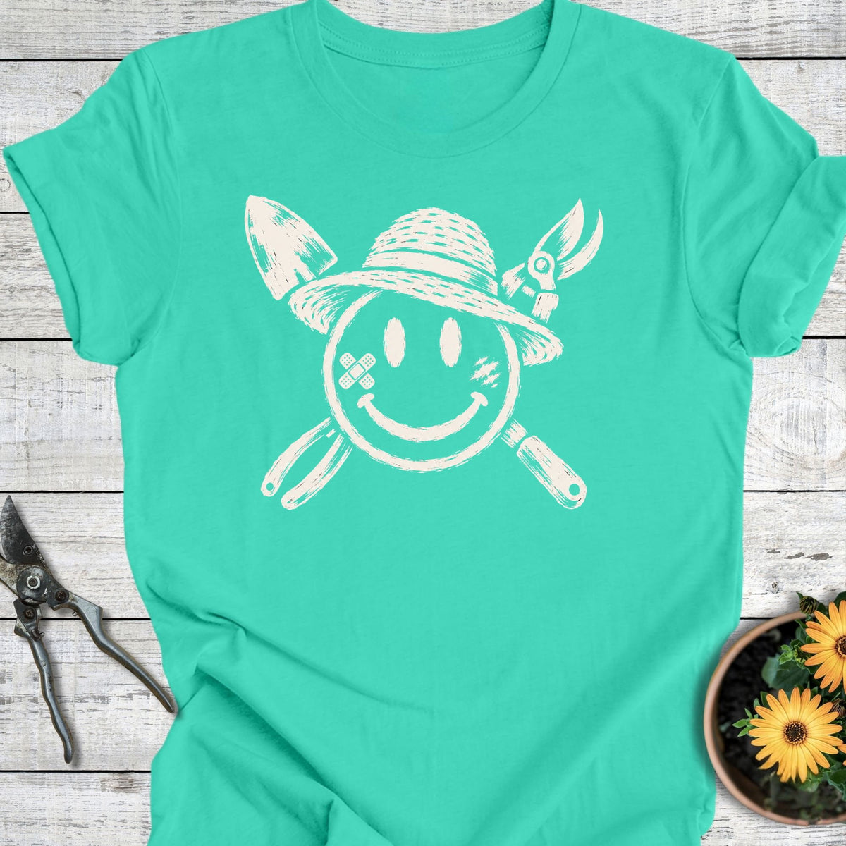 Printify T-Shirt Teal / S Sun Hat Smiley T-Shirt