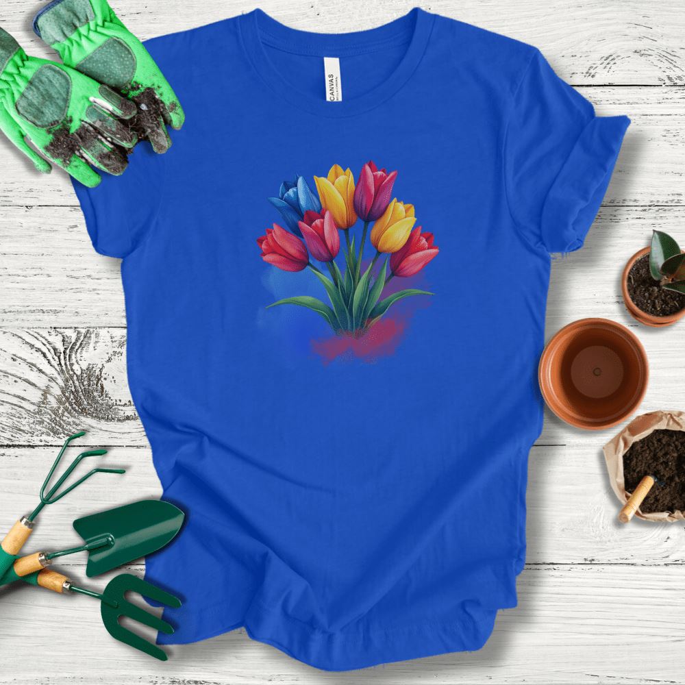 Printify T-Shirt True Royal / S Watercolor Tulips