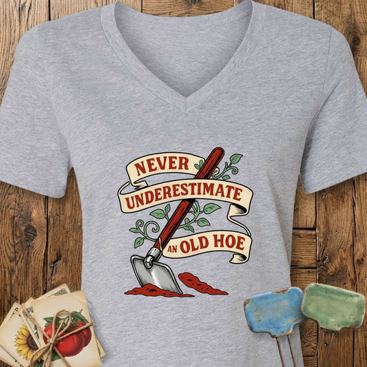 Printify V-Neck Athletic Heather / S Never Underestimate an Old Hoe V-Neck