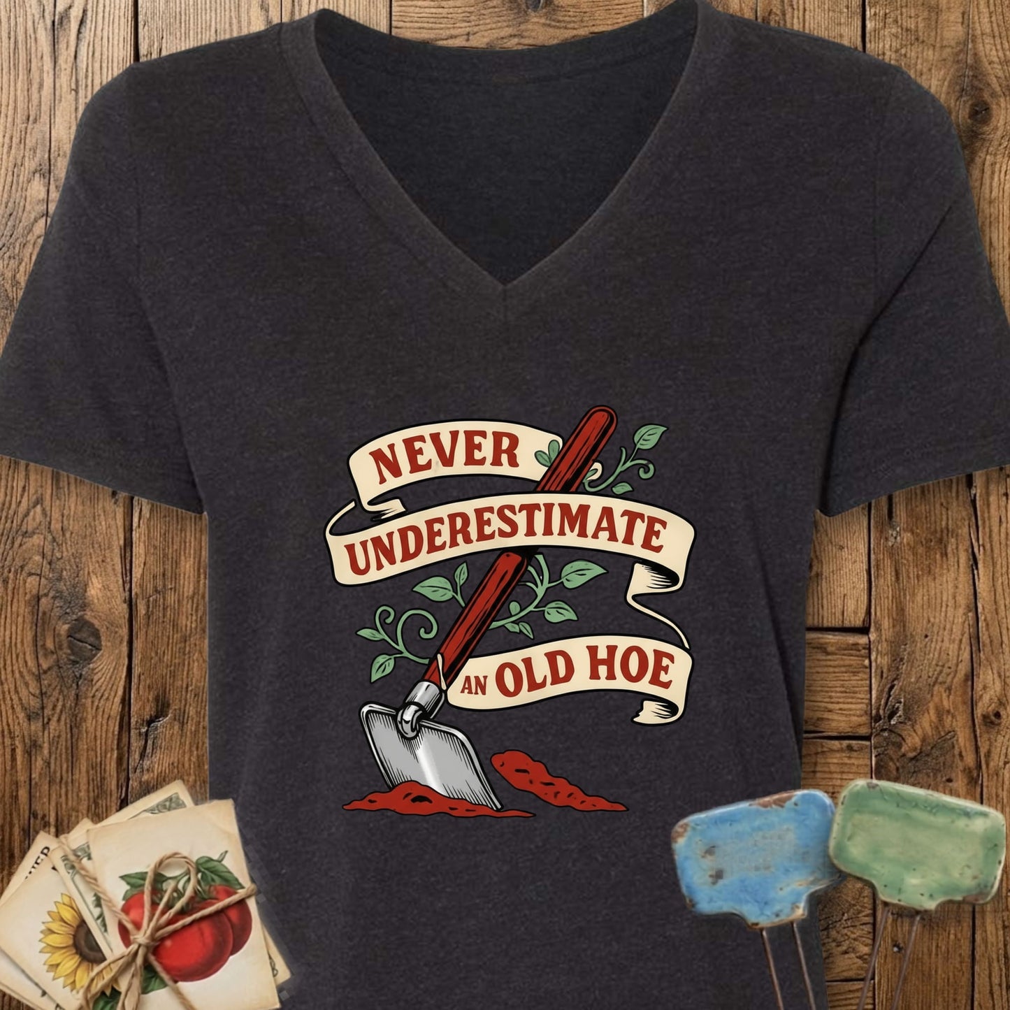 Printify V-Neck Black Heather / M Never Underestimate an Old Hoe V-Neck