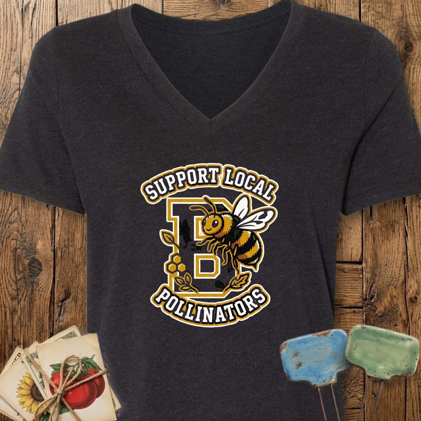 Printify V-Neck Black Heather / M Varsity Pollinator V-Neck