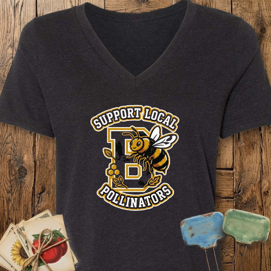 Printify V-Neck Black Heather / M Varsity Pollinator V-Neck