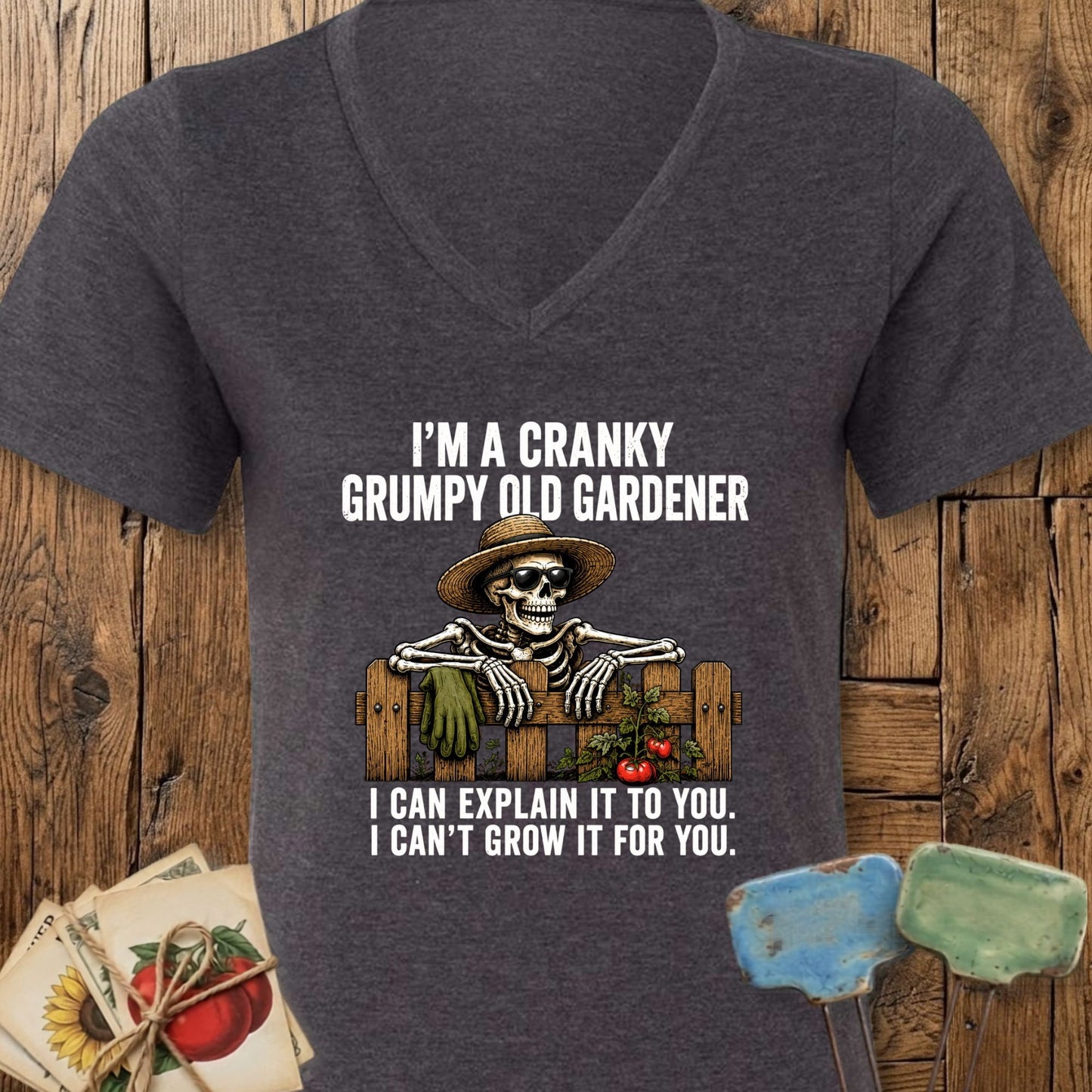 Printify V-Neck Dark Grey Heather / S Cranky Gardener V-Neck