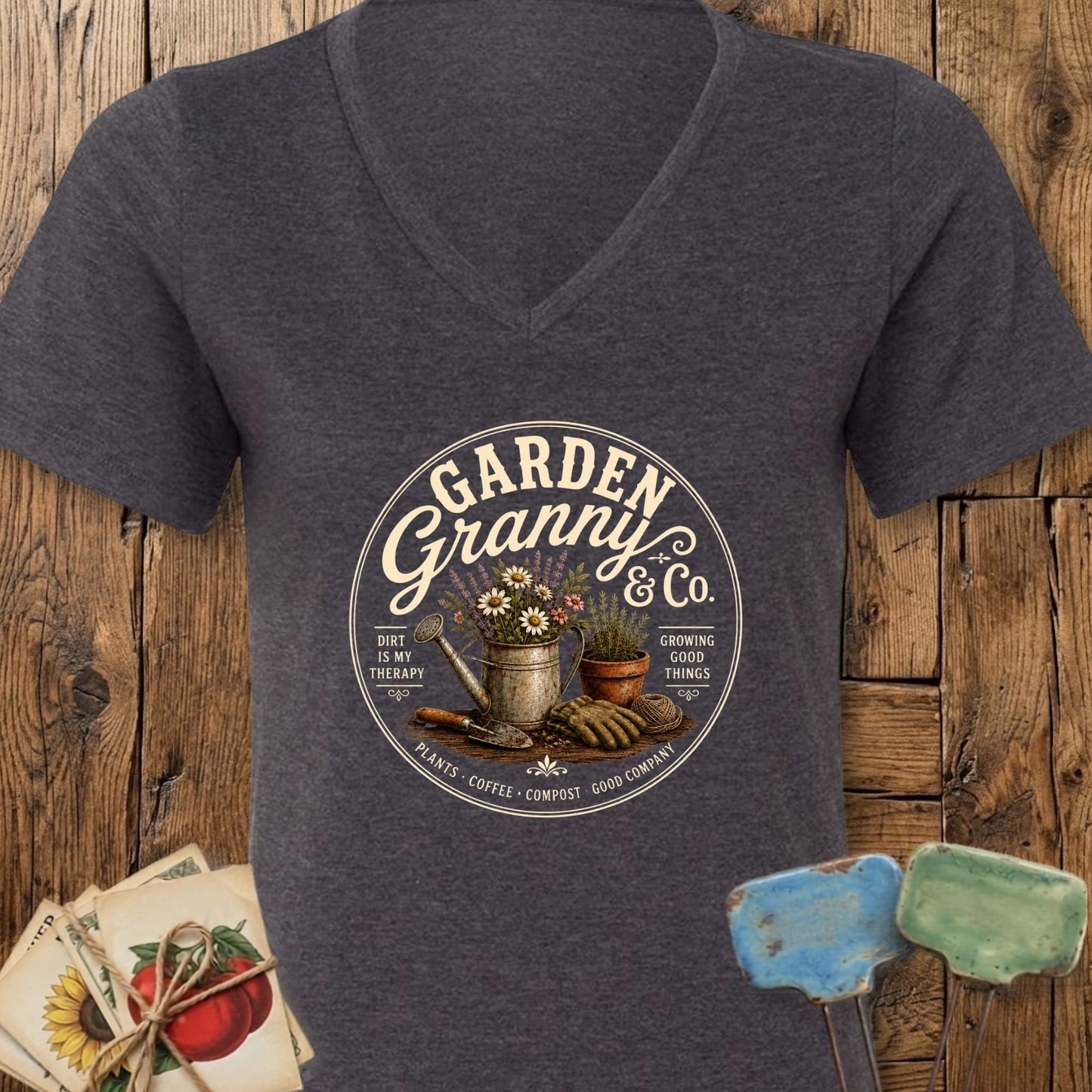 Printify V-Neck Dark Grey Heather / S Garden Granny V-Neck