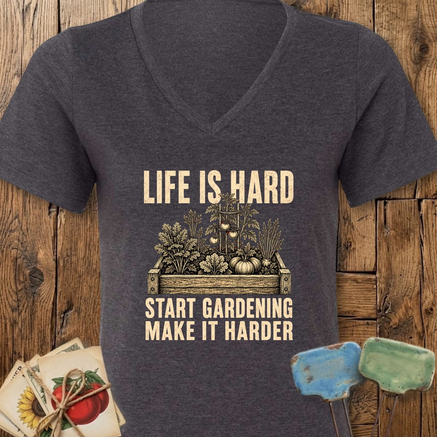 Printify V-Neck Dark Grey Heather / S Life is Hard V-Neck