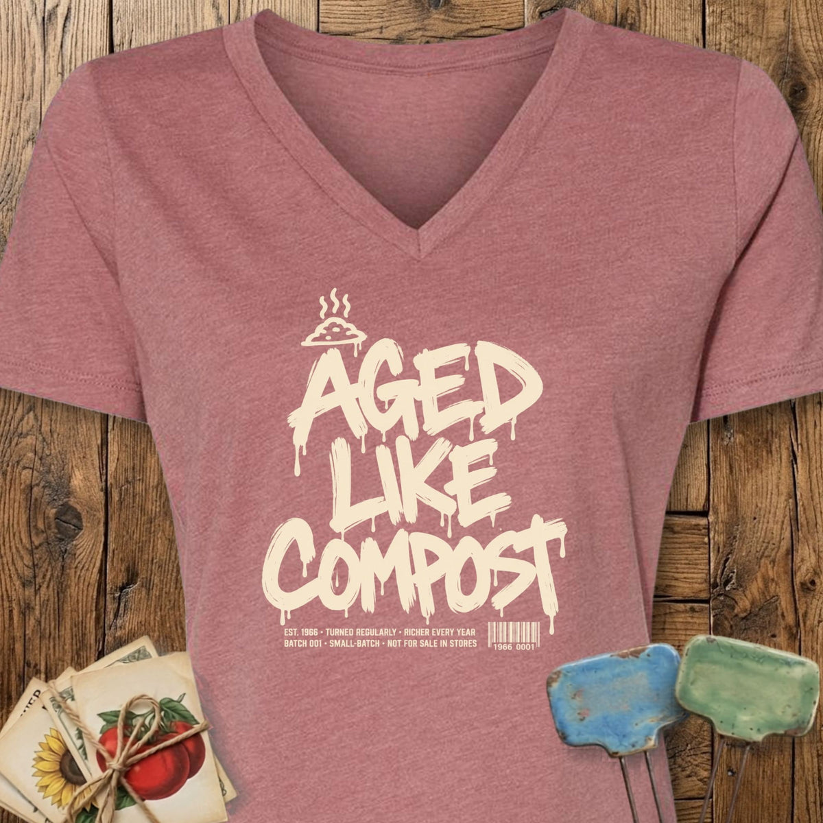 Printify V-Neck Heather Mauve / S Aged Like Compost V-Neck