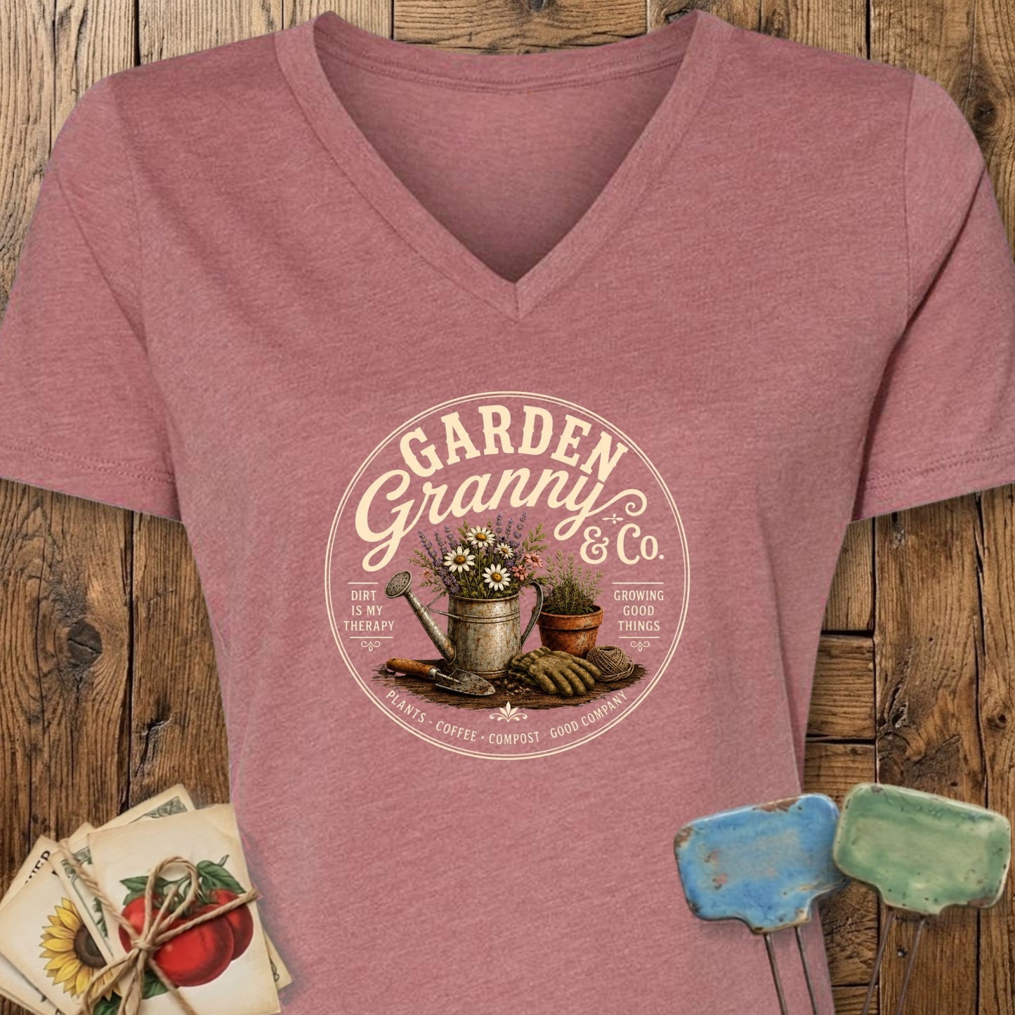 Printify V-Neck Heather Mauve / S Garden Granny V-Neck