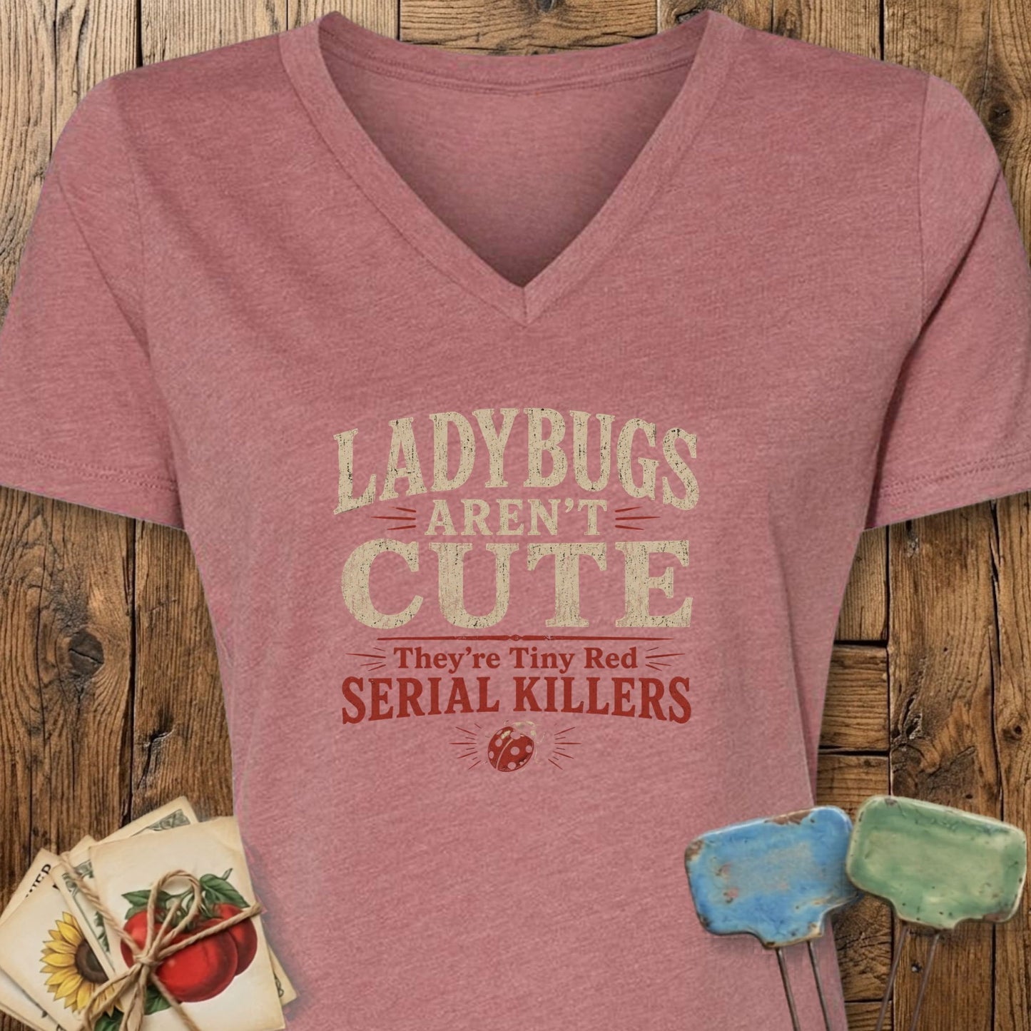 Printify V-Neck Heather Mauve / S Ladybugs V-Neck