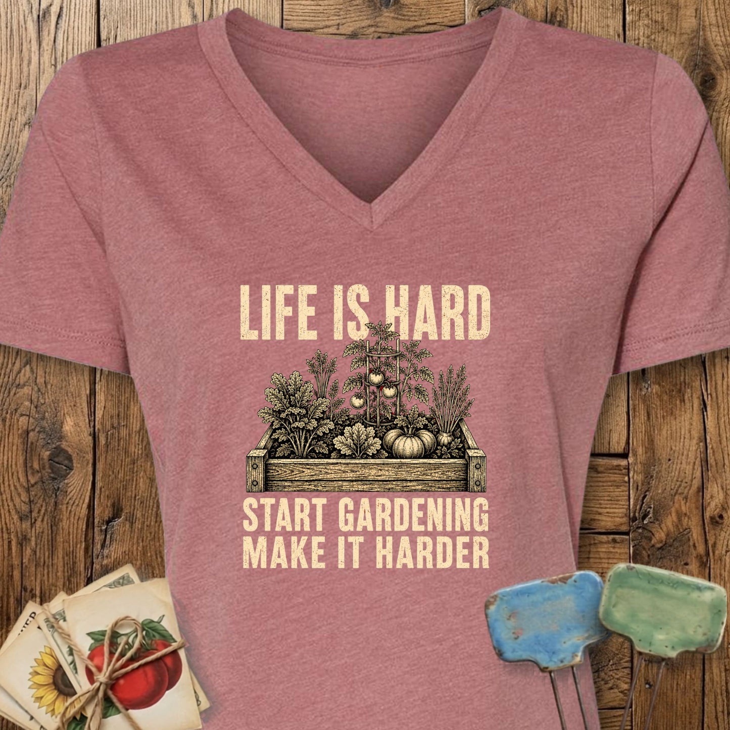 Printify V-Neck Heather Mauve / S Life is Hard V-Neck