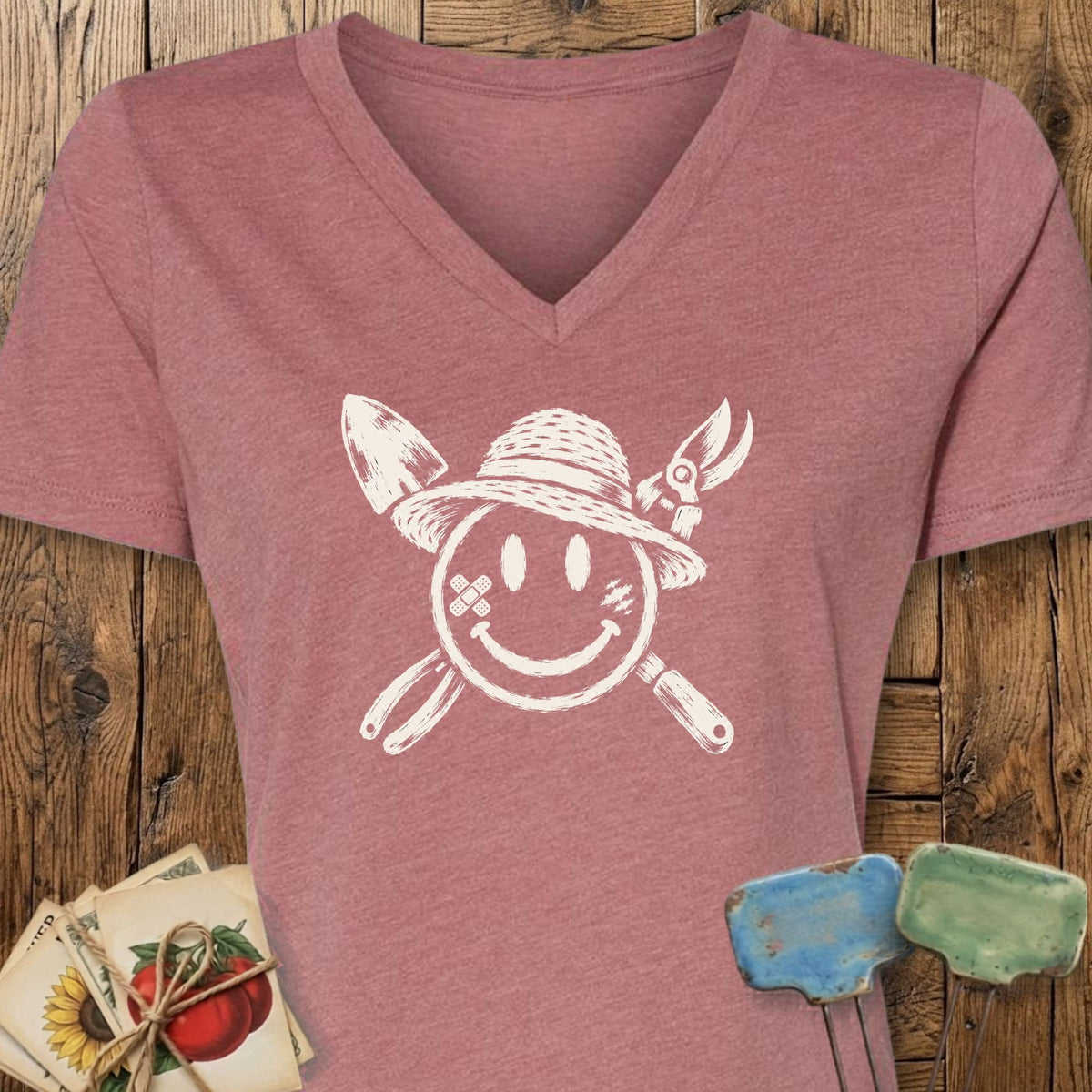 Printify V-Neck Heather Mauve / S Sun Hat Smiley V-Neck