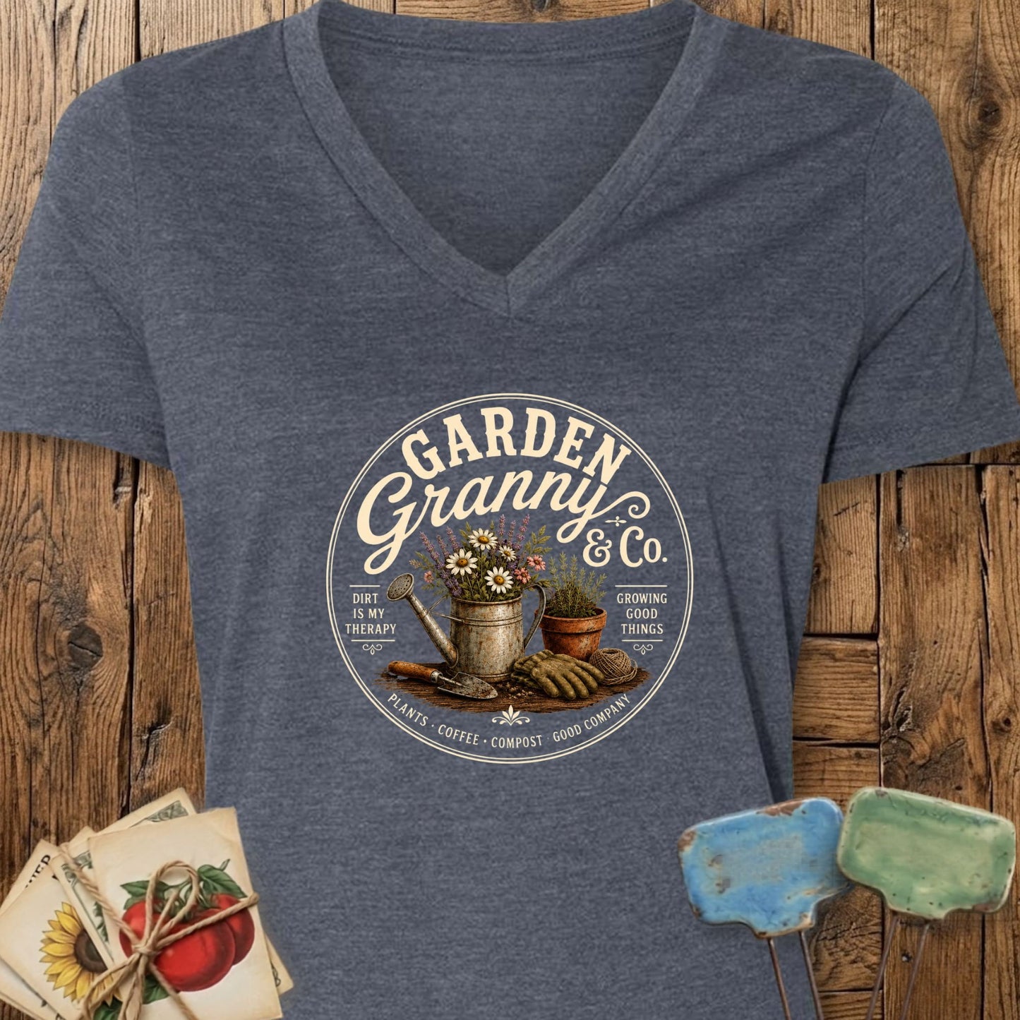 Printify V-Neck Heather Navy / S Garden Granny V-Neck
