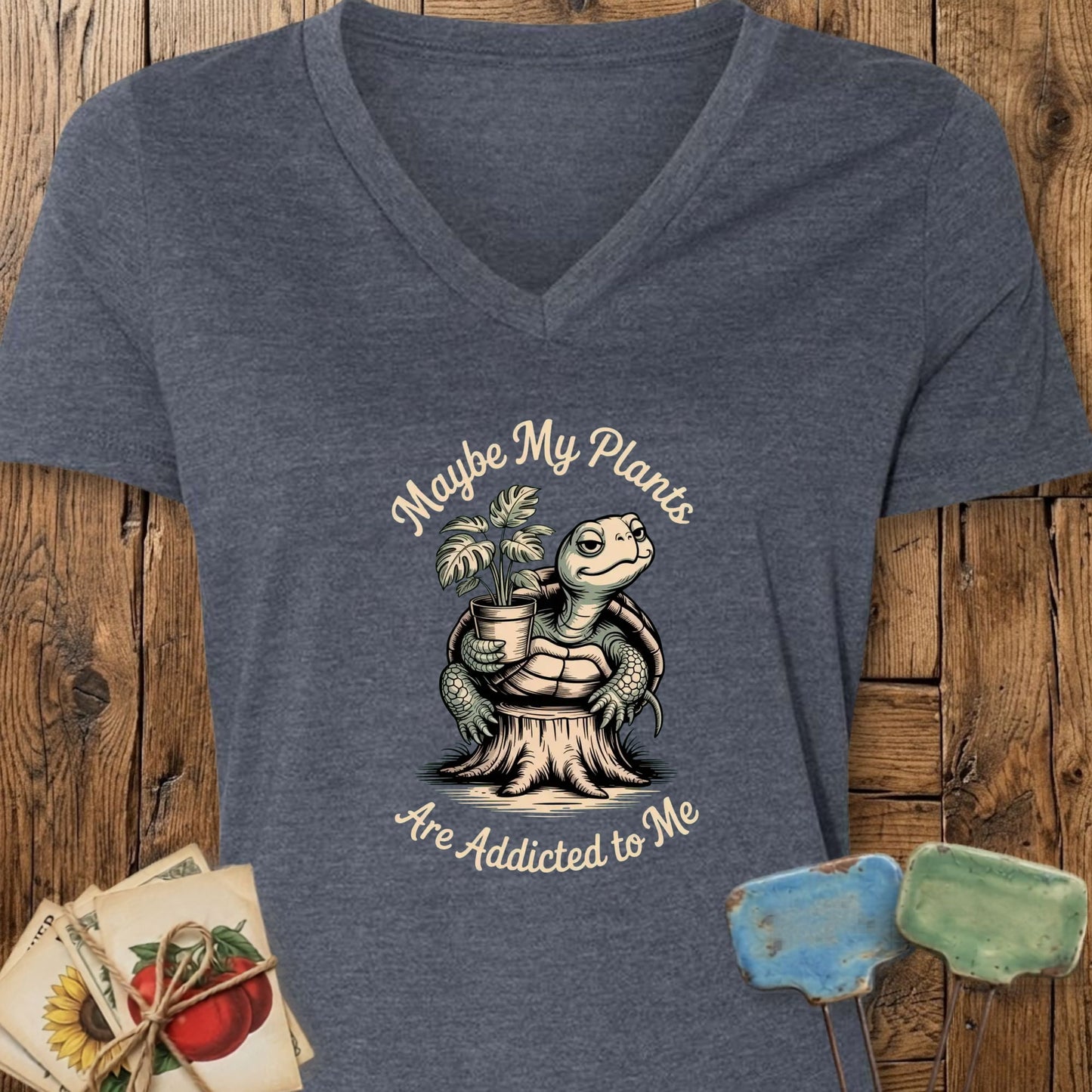 Printify V-Neck Heather Navy / S Maybe My Plants V-Neck