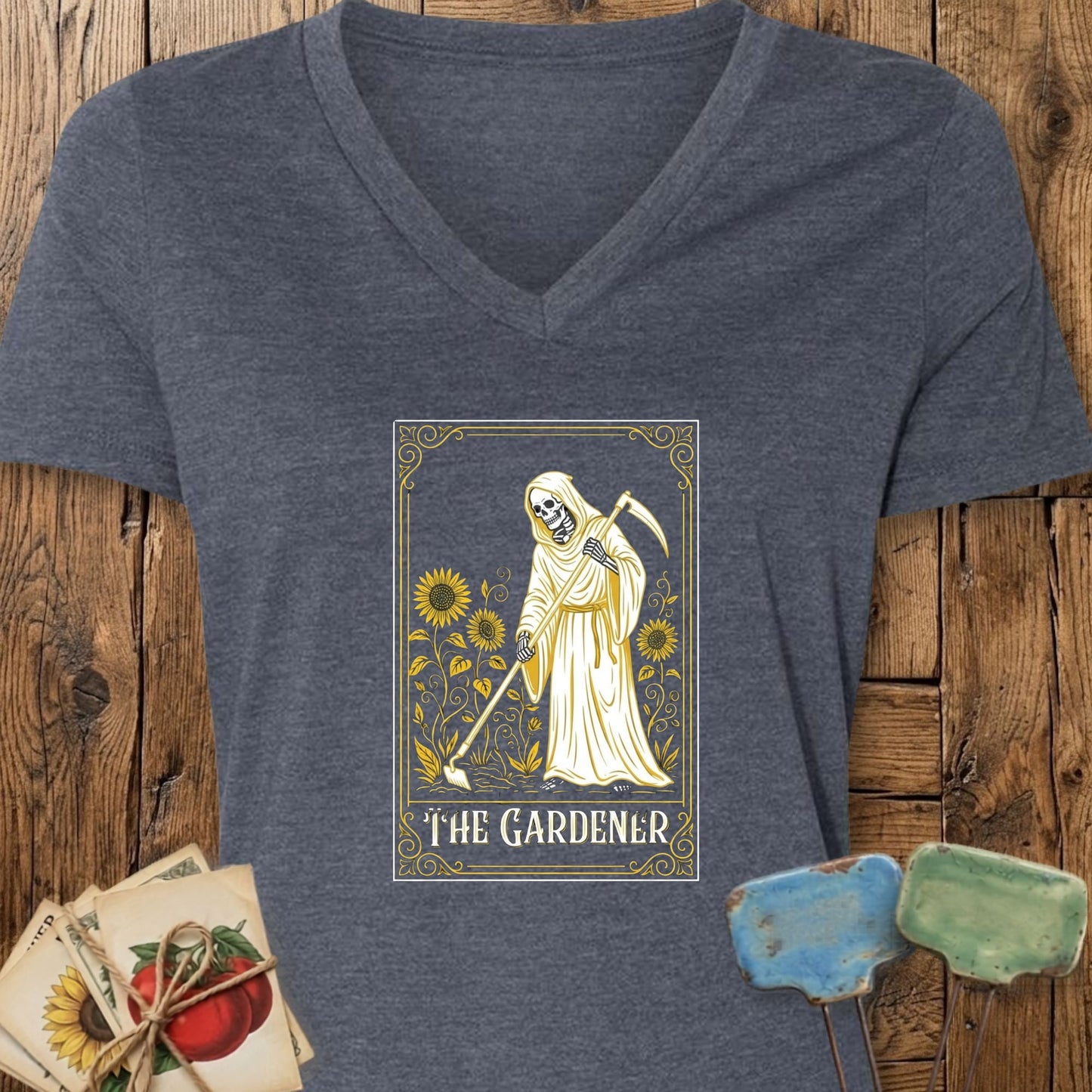 Printify V-Neck Heather Navy / S The Gardener Tarot V-Neck