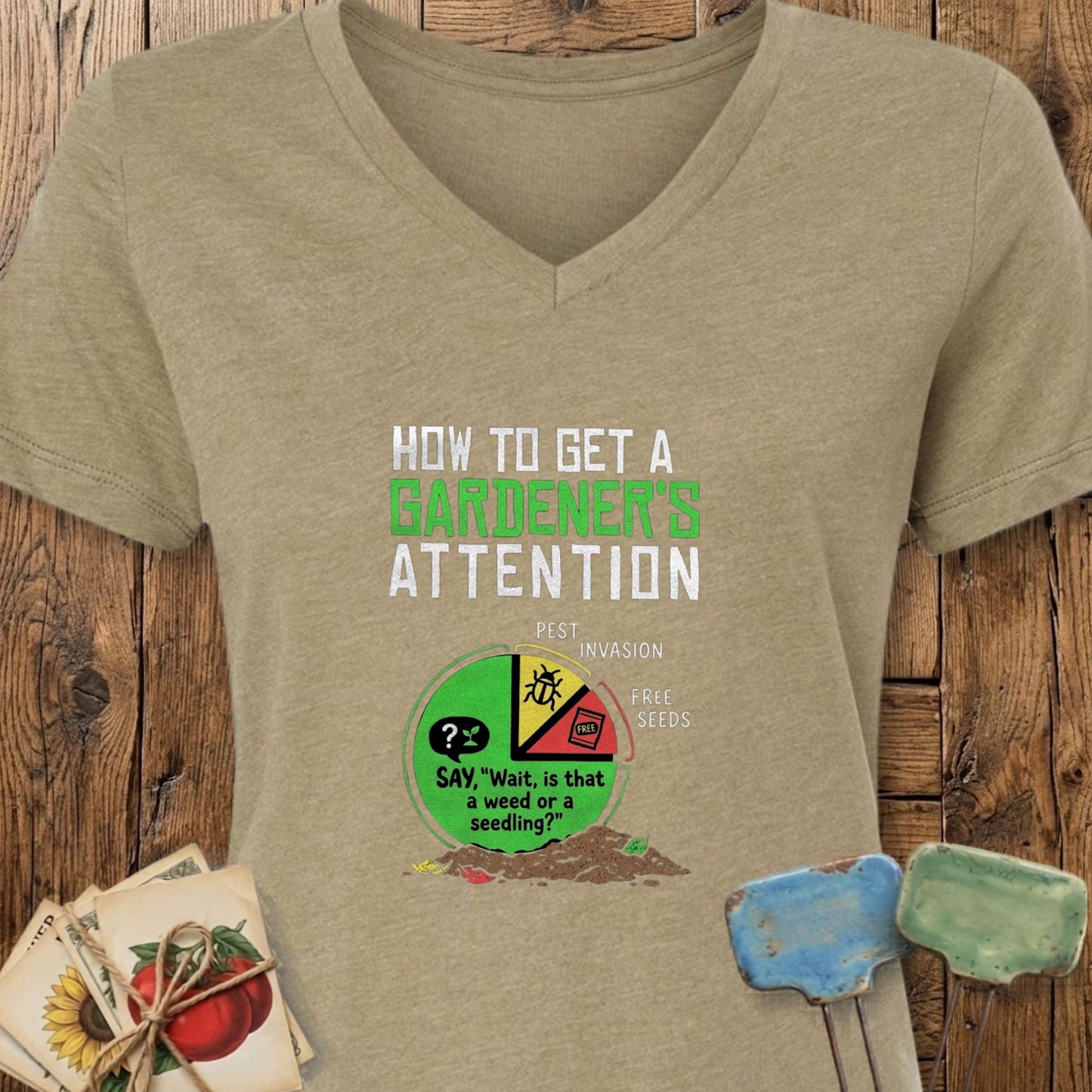 Printify V-Neck Heather Olive / S Gardener's Attention V-Neck