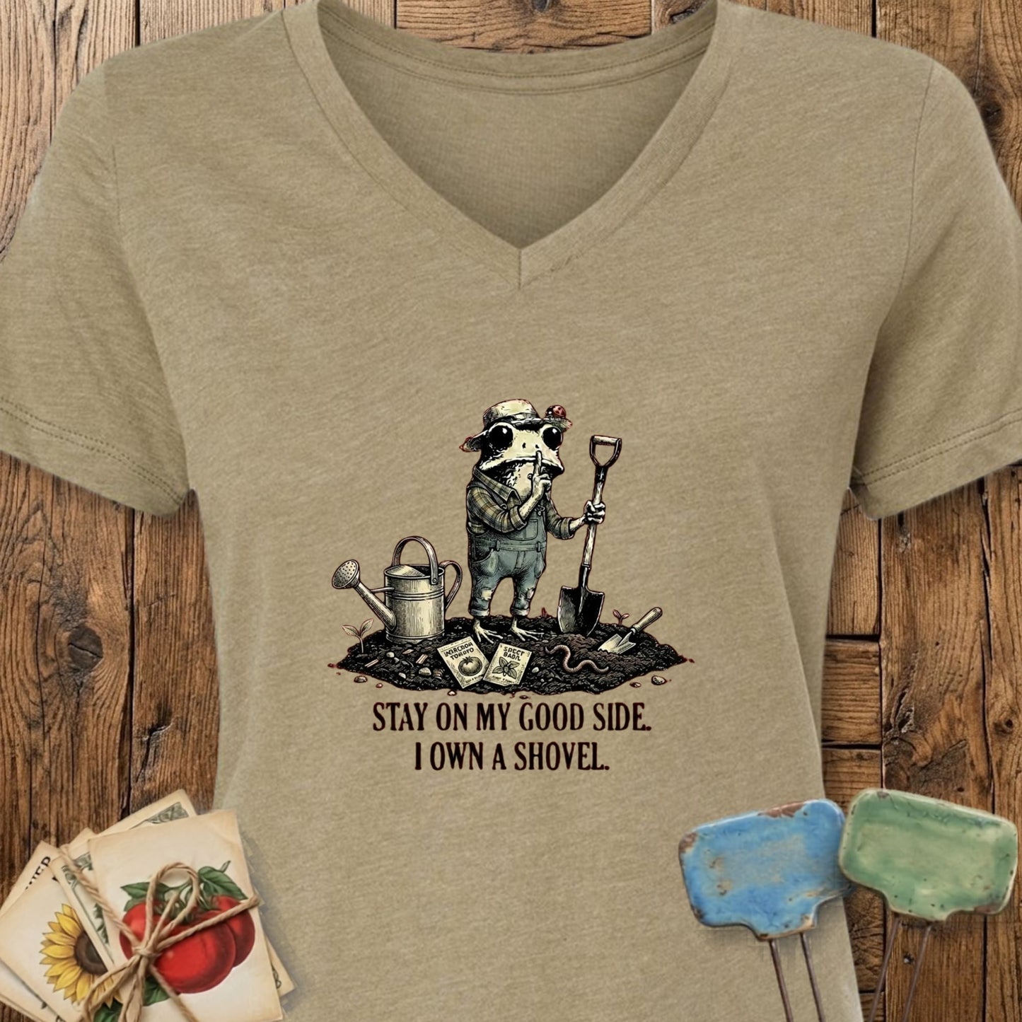 Printify V-Neck Heather Olive / S I Own a Shovel V-Neck