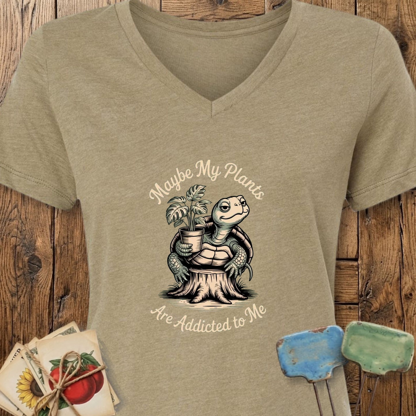 Printify V-Neck Heather Olive / S Maybe My Plants V-Neck