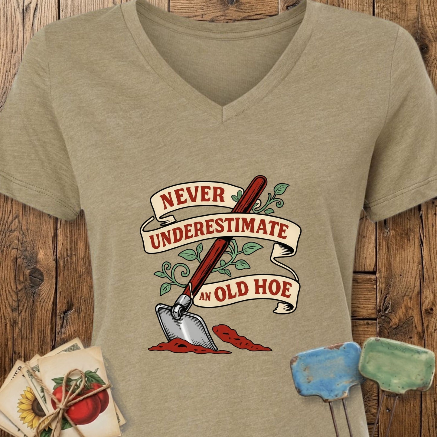 Printify V-Neck Heather Olive / S Never Underestimate an Old Hoe V-Neck