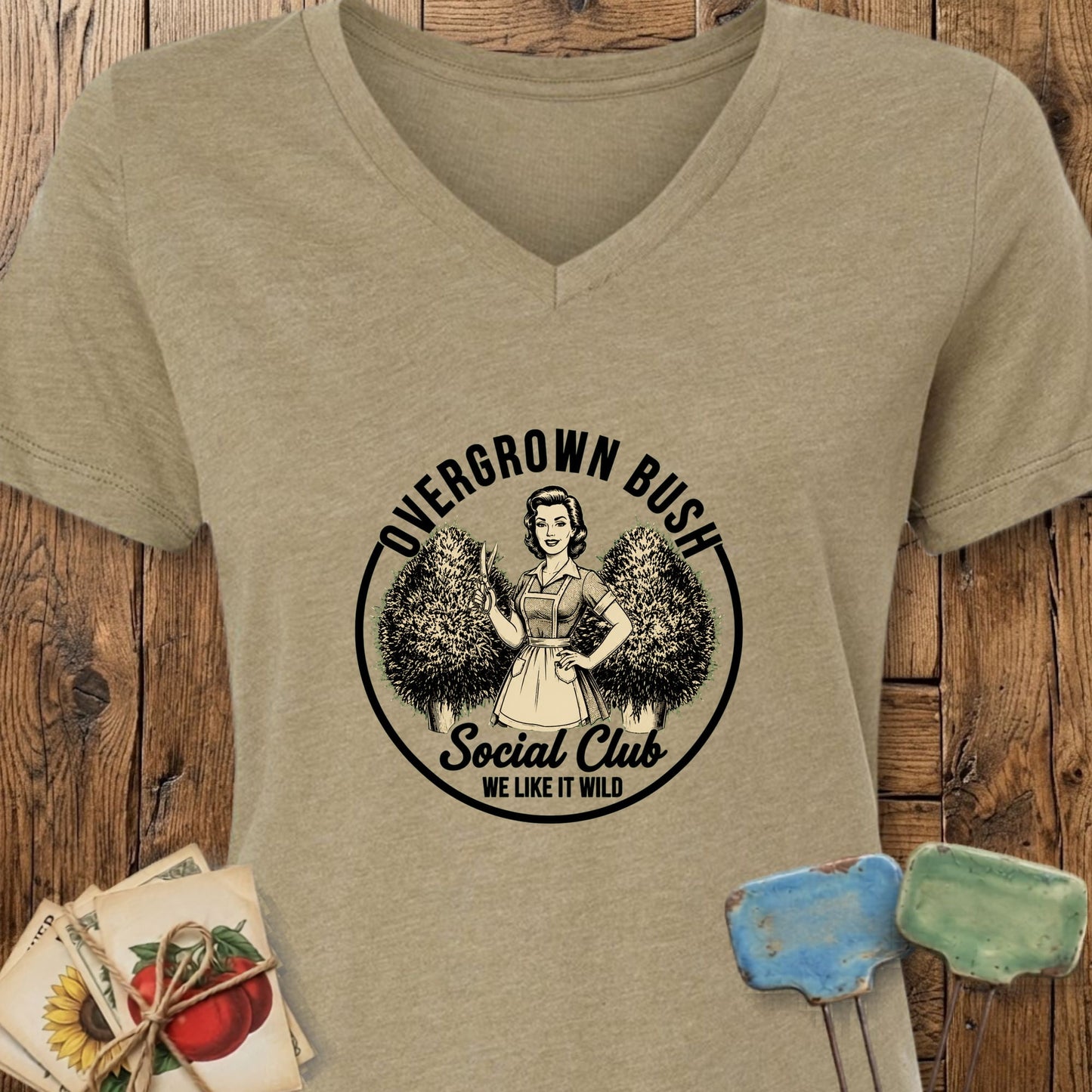 Printify V-Neck Heather Olive / S Overgrown Bush V-Neck