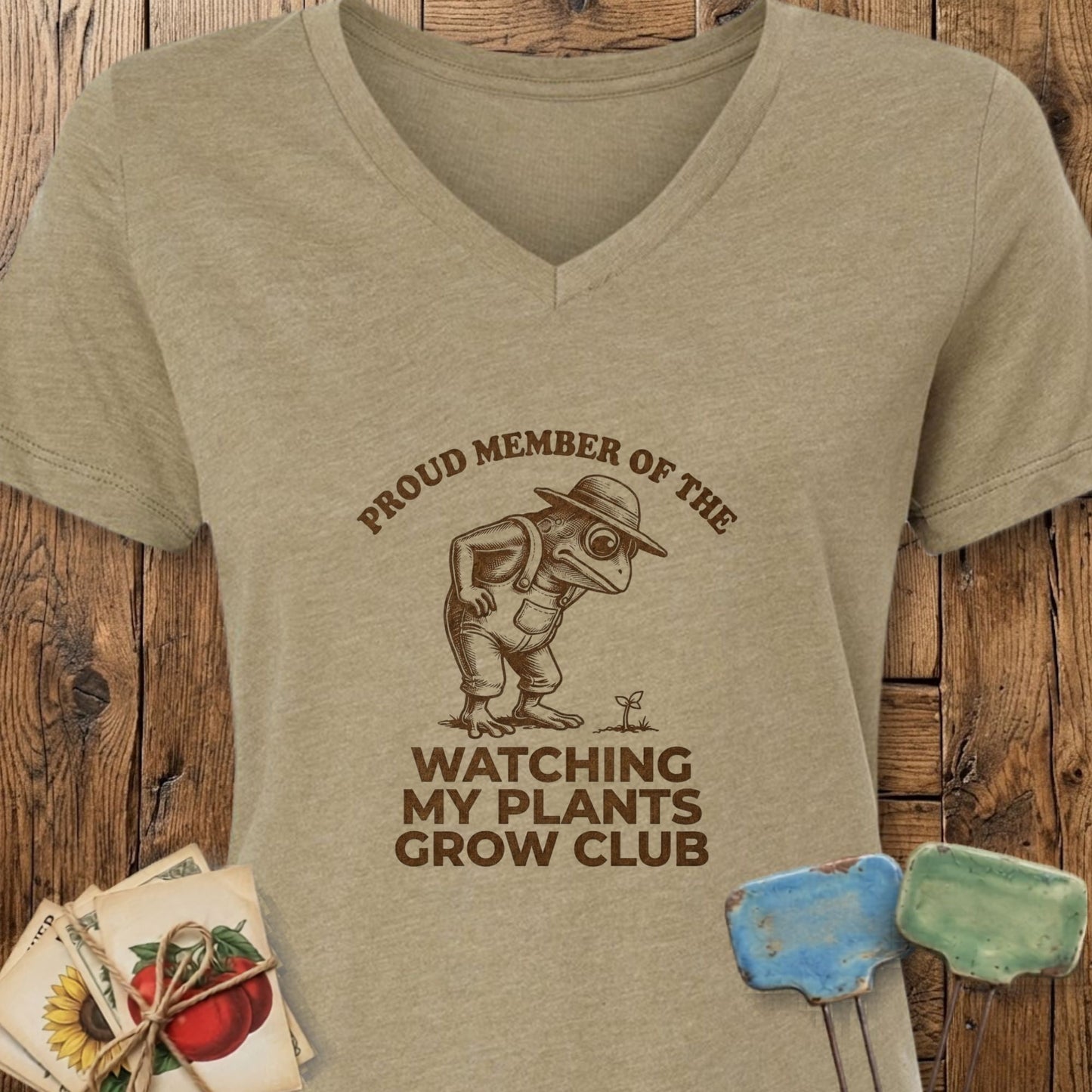 Printify V-Neck Heather Olive / S Watching My Plants V-Neck