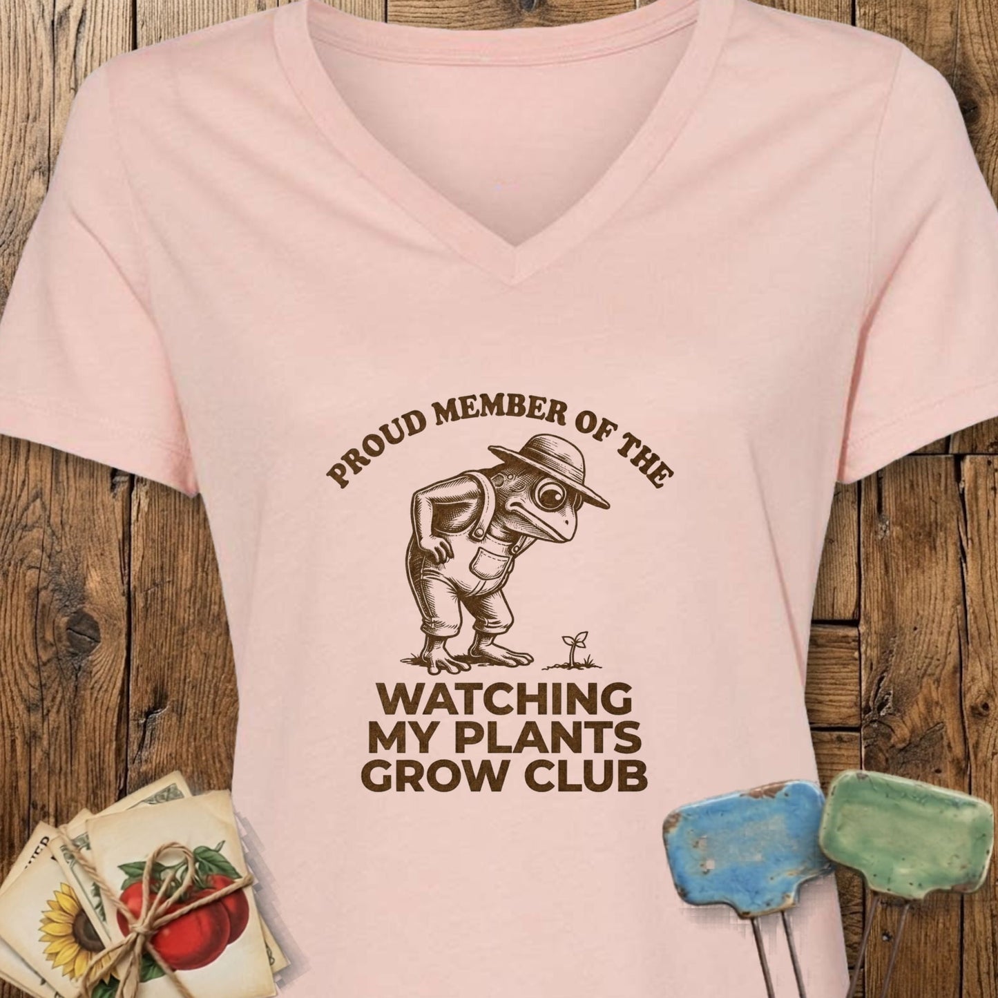 Printify V-Neck Heather Peach / S Watching My Plants V-Neck