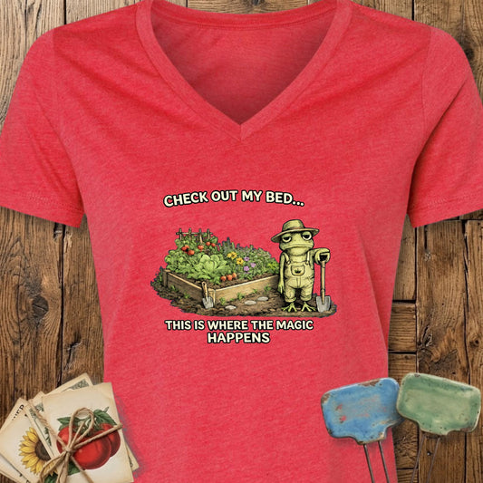 Printify V-Neck Heather Red / S Check Out My Bed V-Neck