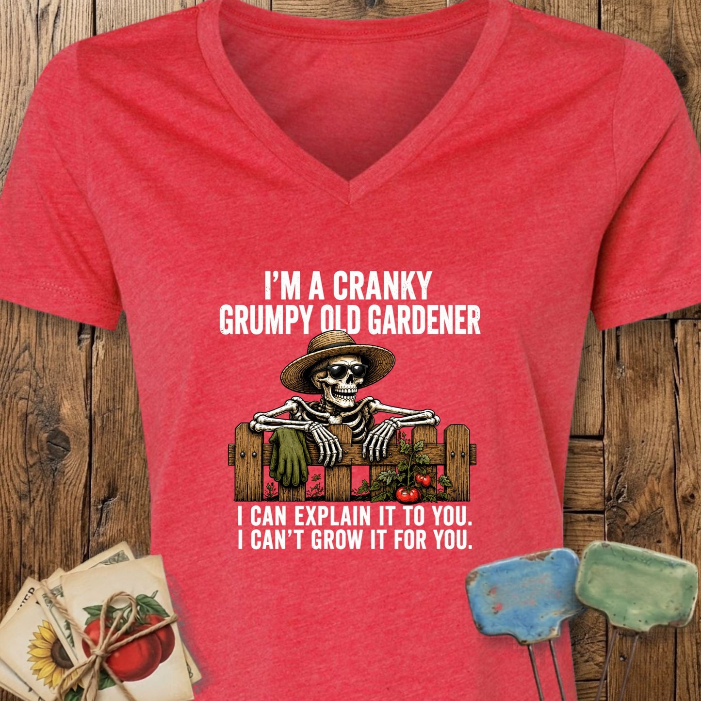 Printify V-Neck Heather Red / S Cranky Gardener V-Neck