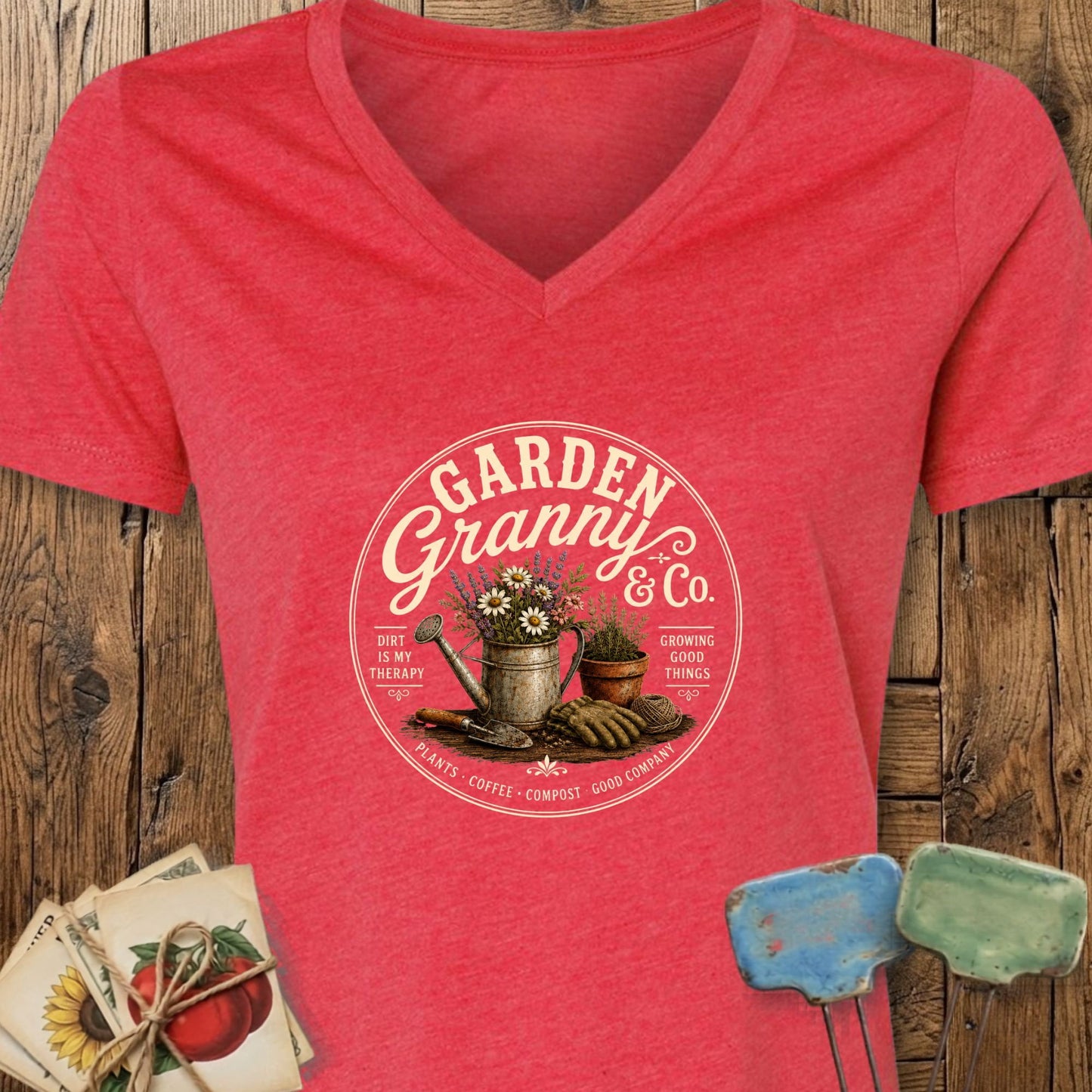 Printify V-Neck Heather Red / S Garden Granny V-Neck