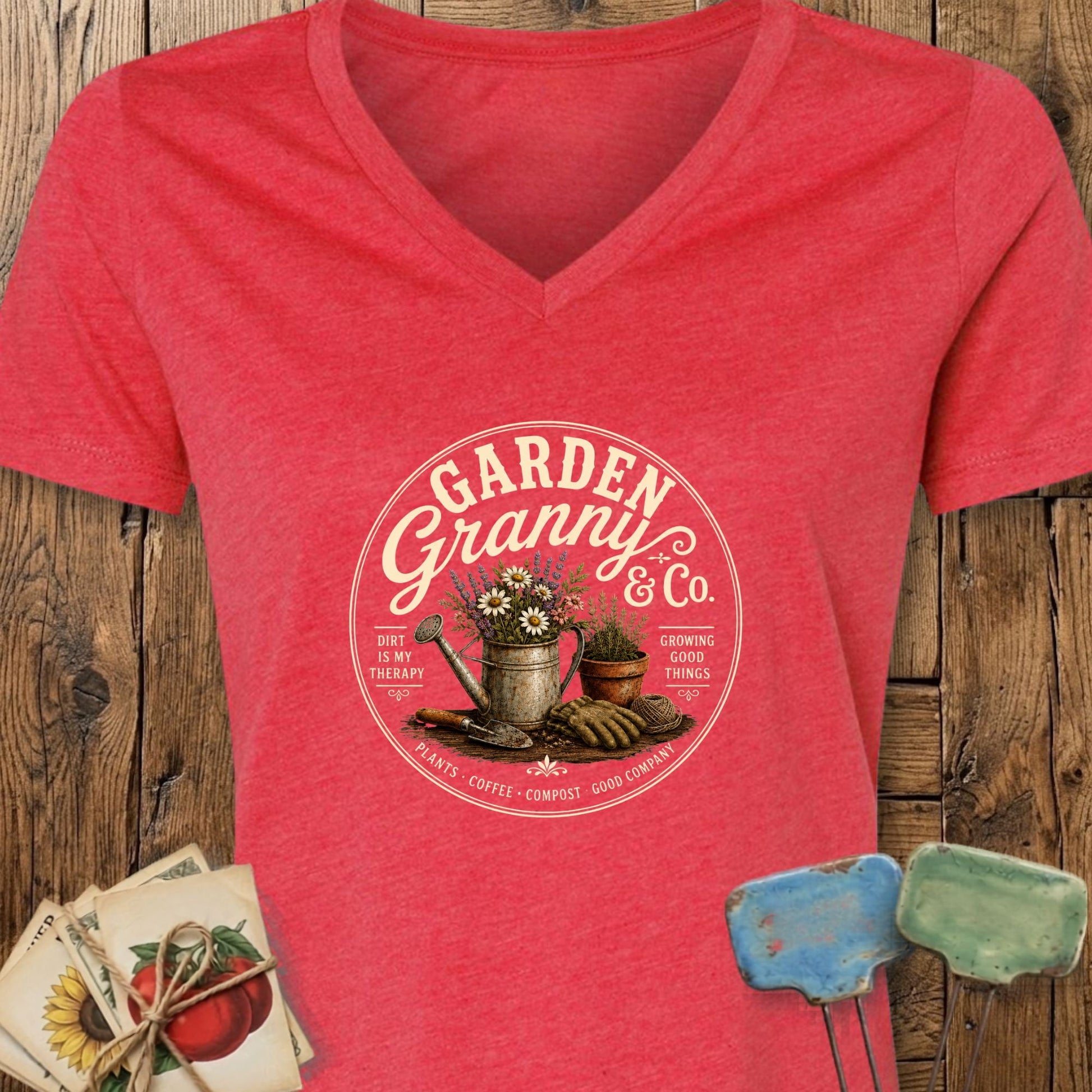 Printify V-Neck Heather Red / S Garden Granny V-Neck
