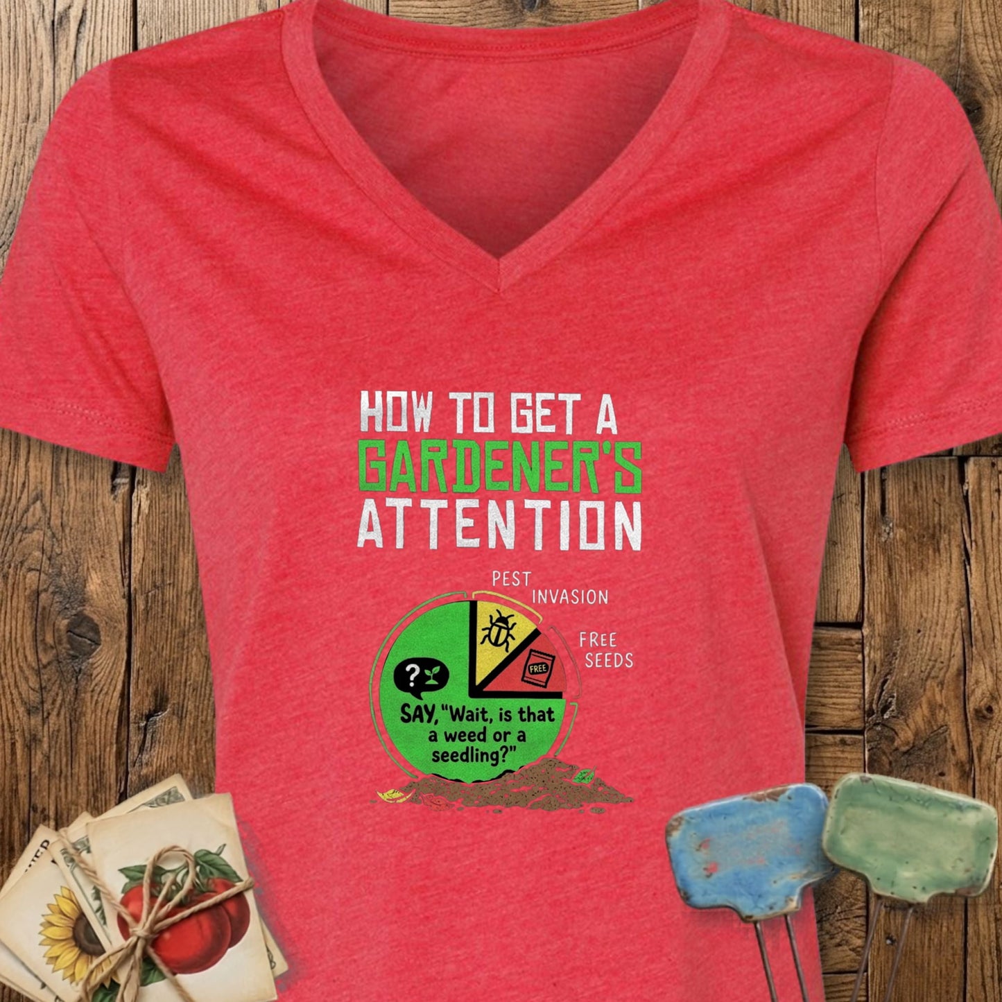 Printify V-Neck Heather Red / S Gardener's Attention V-Neck