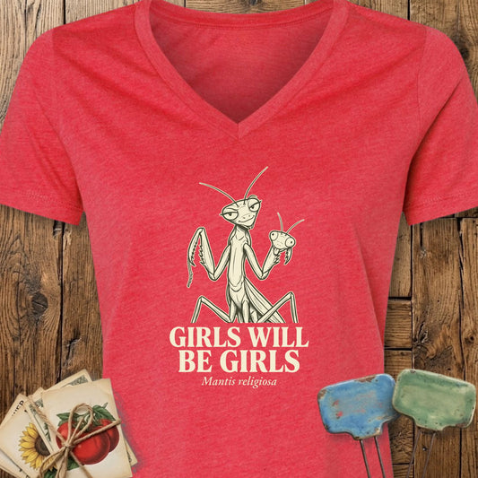 Printify V-Neck Heather Red / S Girls V-Neck