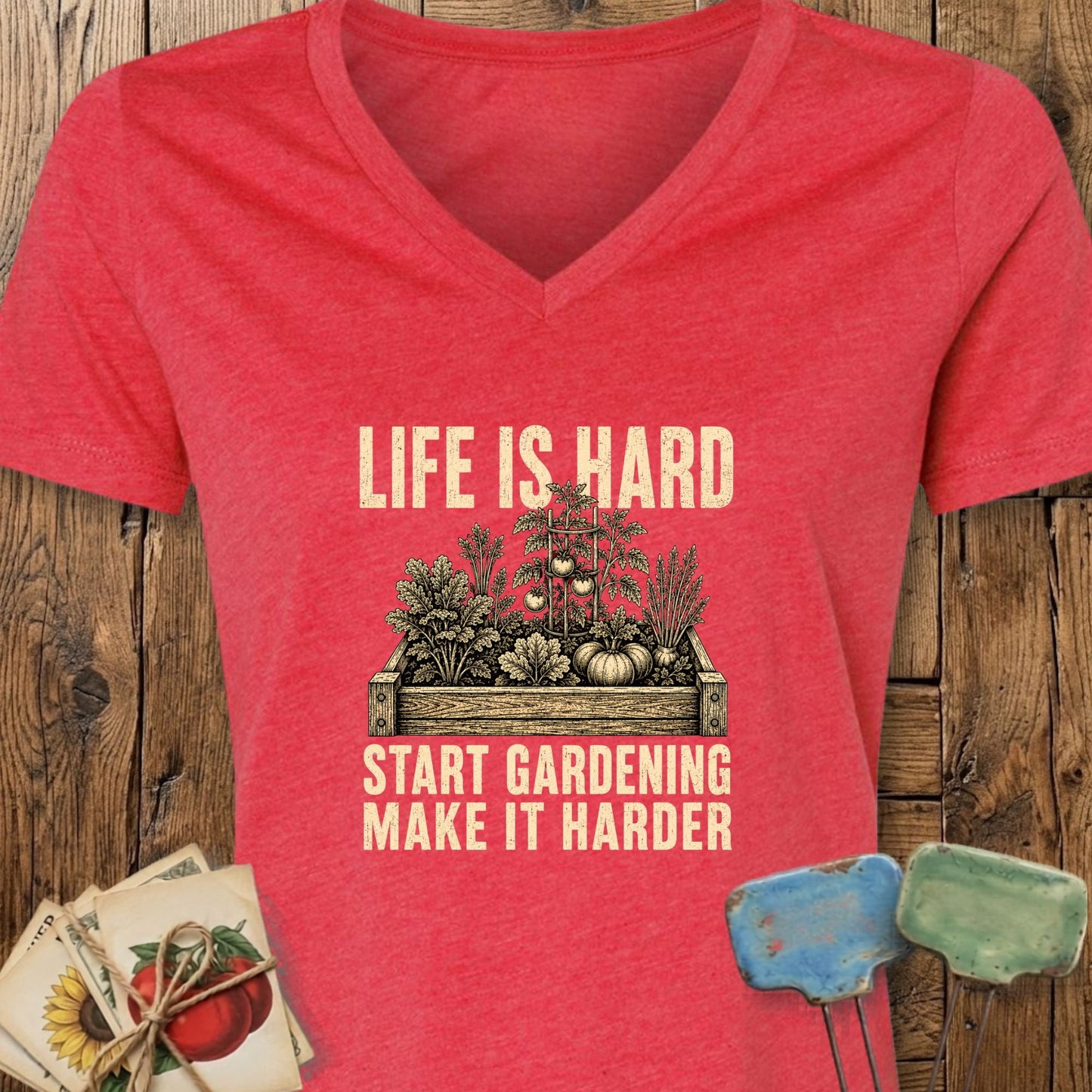 Printify V-Neck Heather Red / S Life is Hard V-Neck
