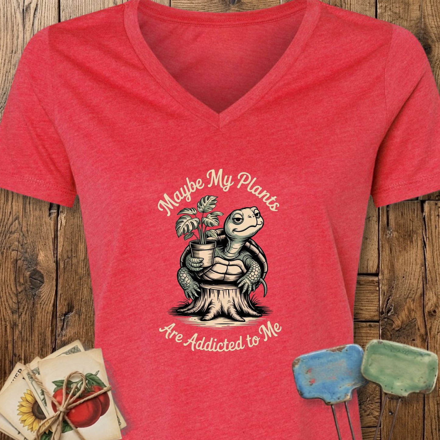 Printify V-Neck Heather Red / S Maybe My Plants V-Neck