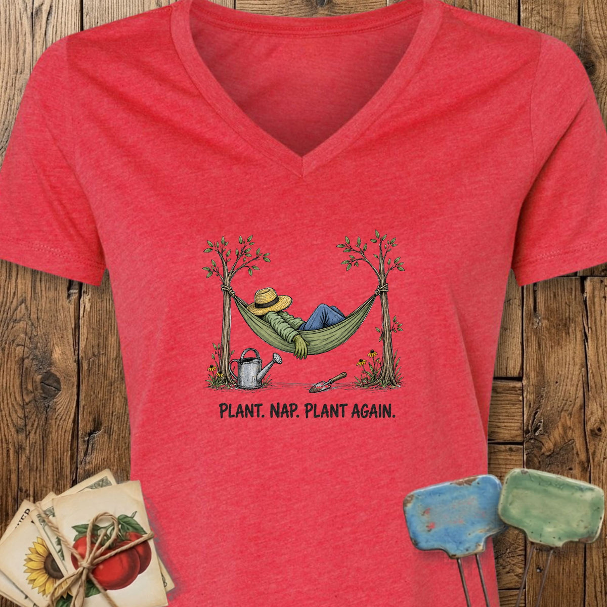 Printify V-Neck Heather Red / S Plant Nap V-Neck