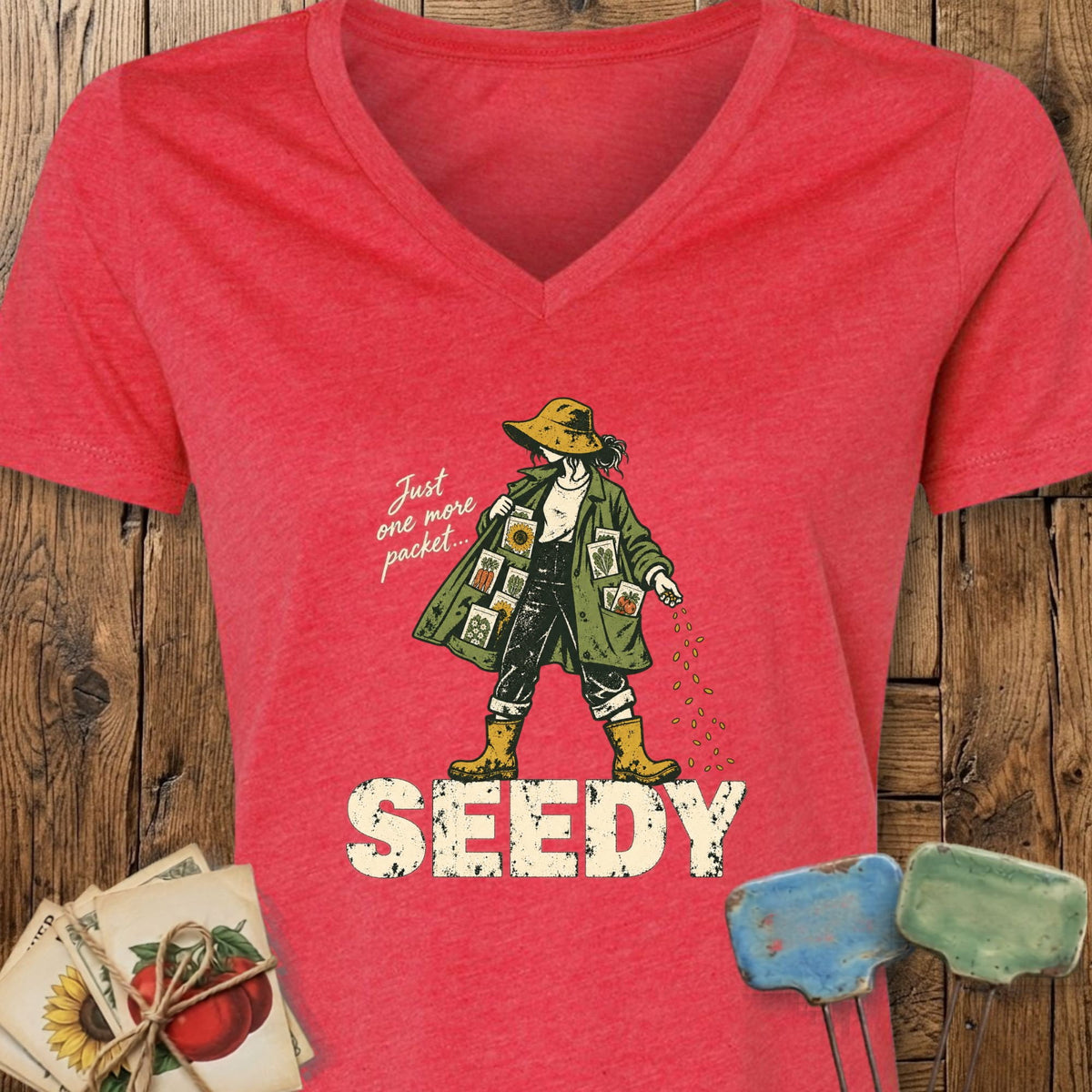 Printify V-Neck Heather Red / S Seedy V-Neck