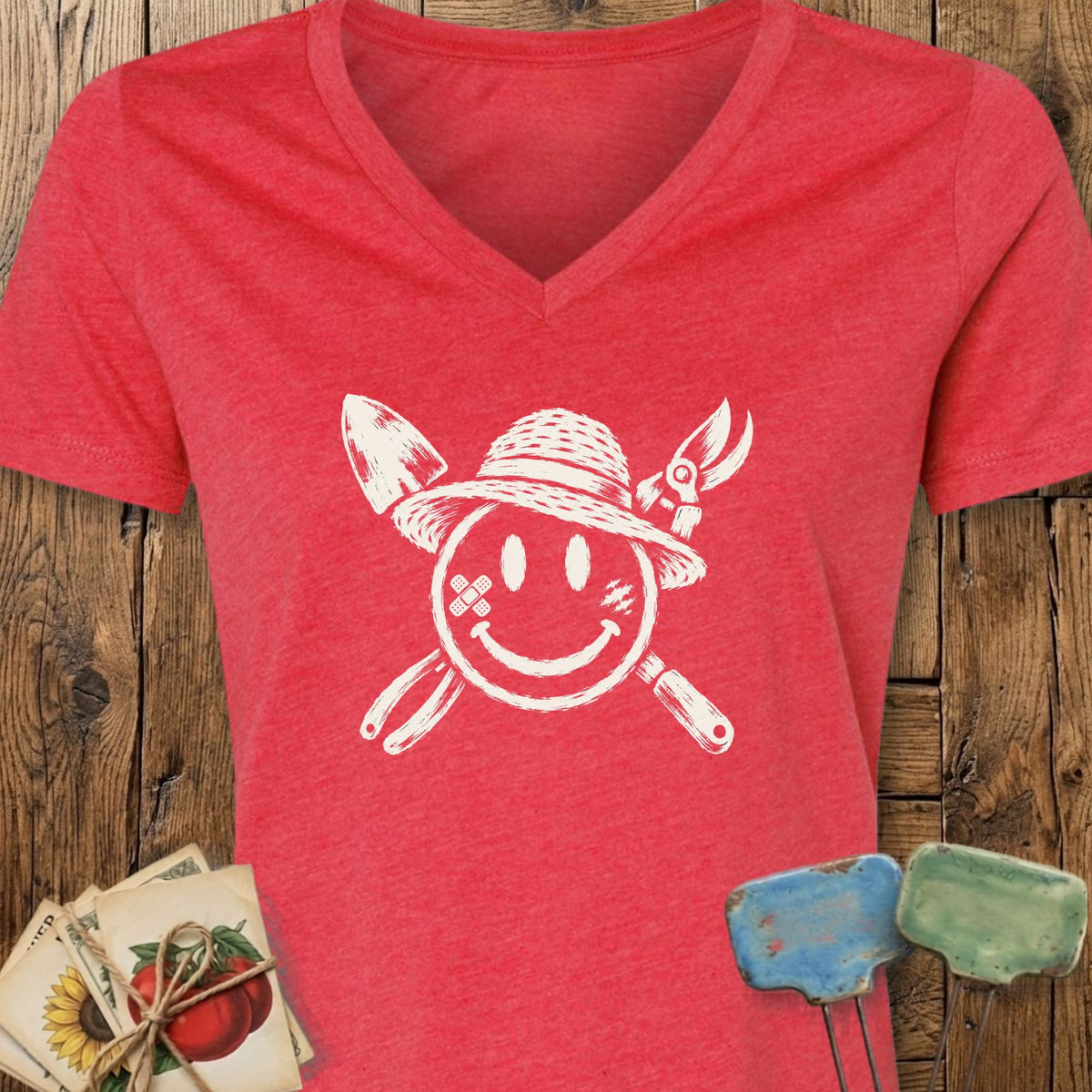 Printify V-Neck Heather Red / S Sun Hat Smiley V-Neck