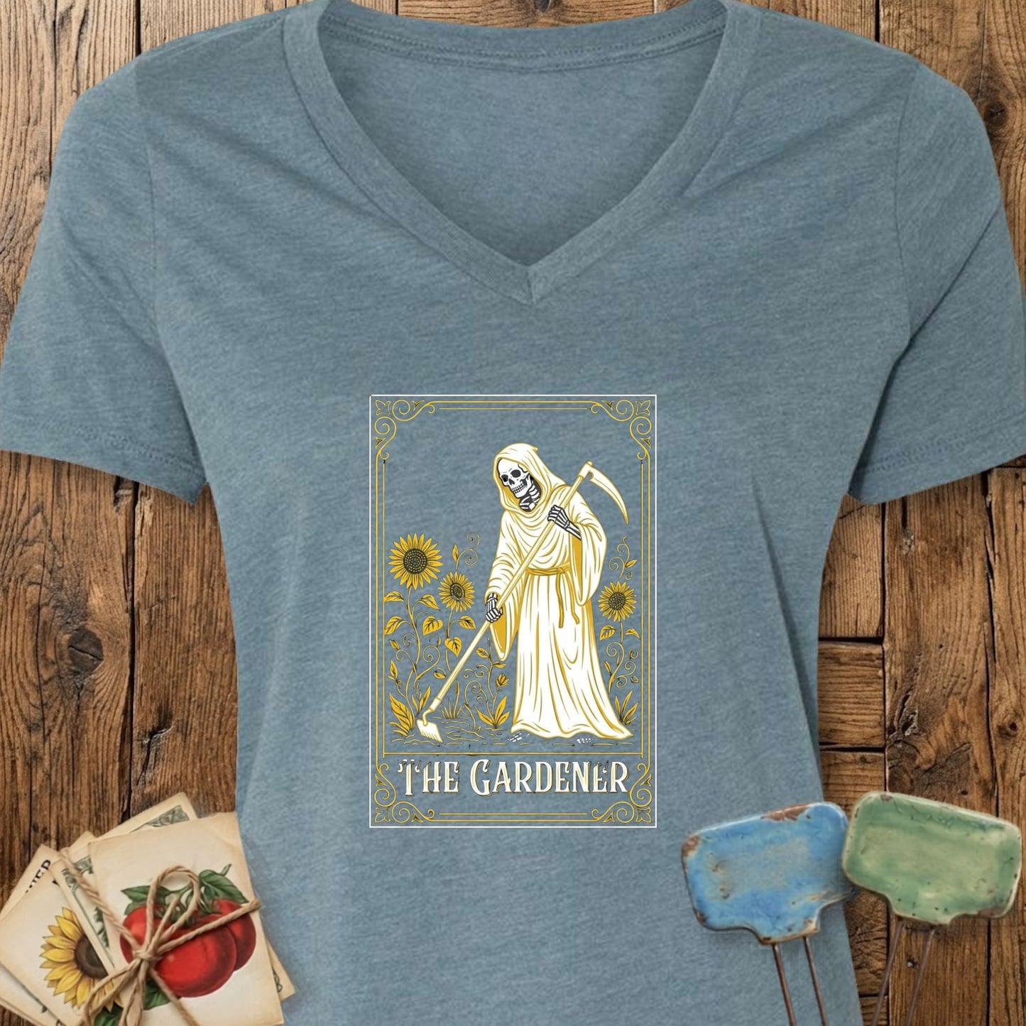Printify V-Neck Heather Slate / S The Gardener Tarot V-Neck