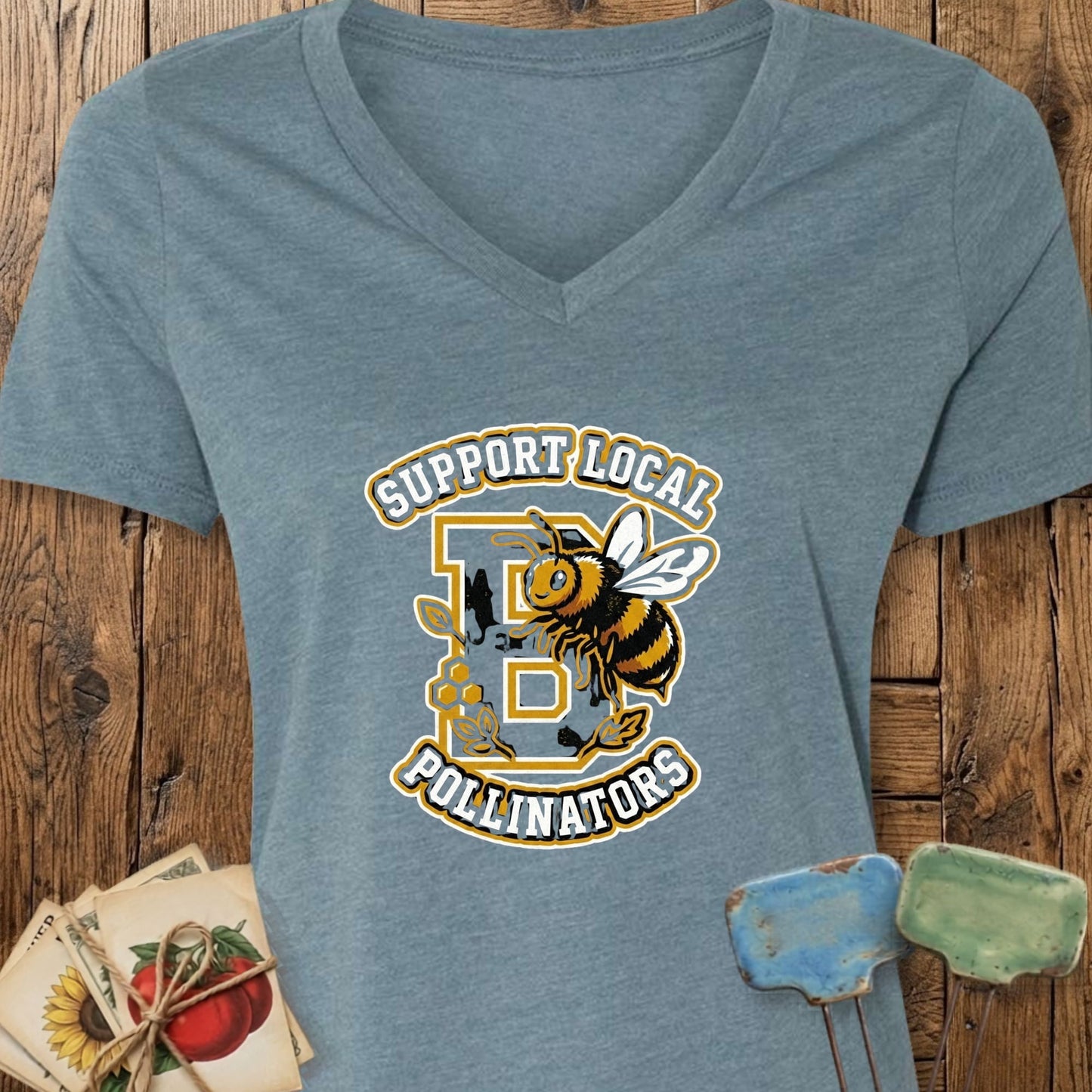 Printify V-Neck Heather Slate / S Varsity Pollinator V-Neck