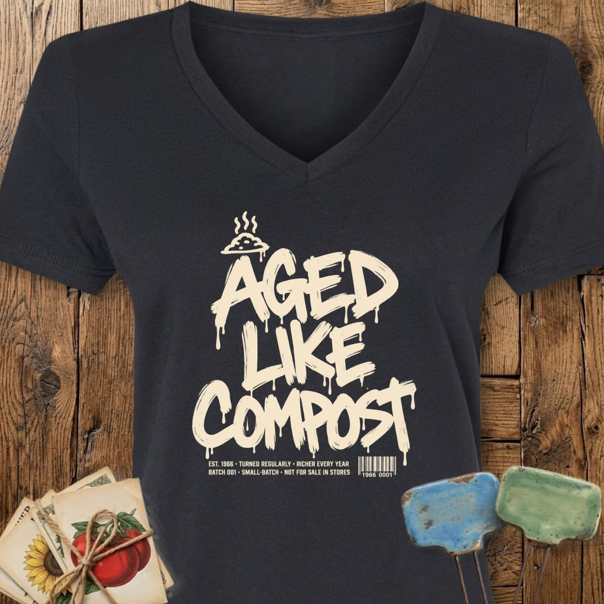 Printify V-Neck Solid Black Blend / S Aged Like Compost V-Neck