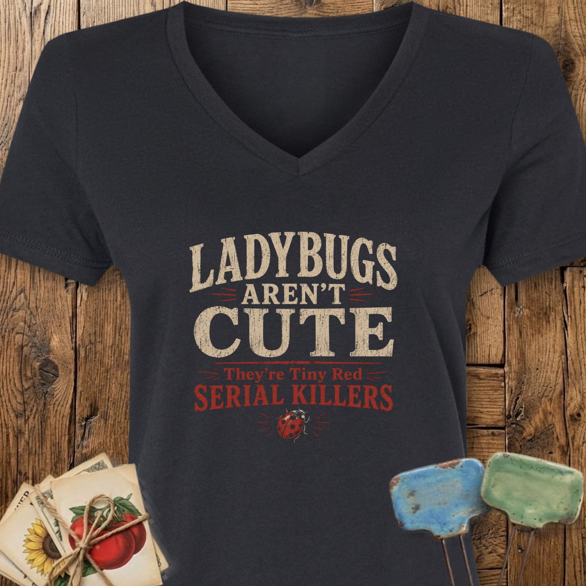 Printify V-Neck Solid Black Blend / S Ladybugs V-Neck