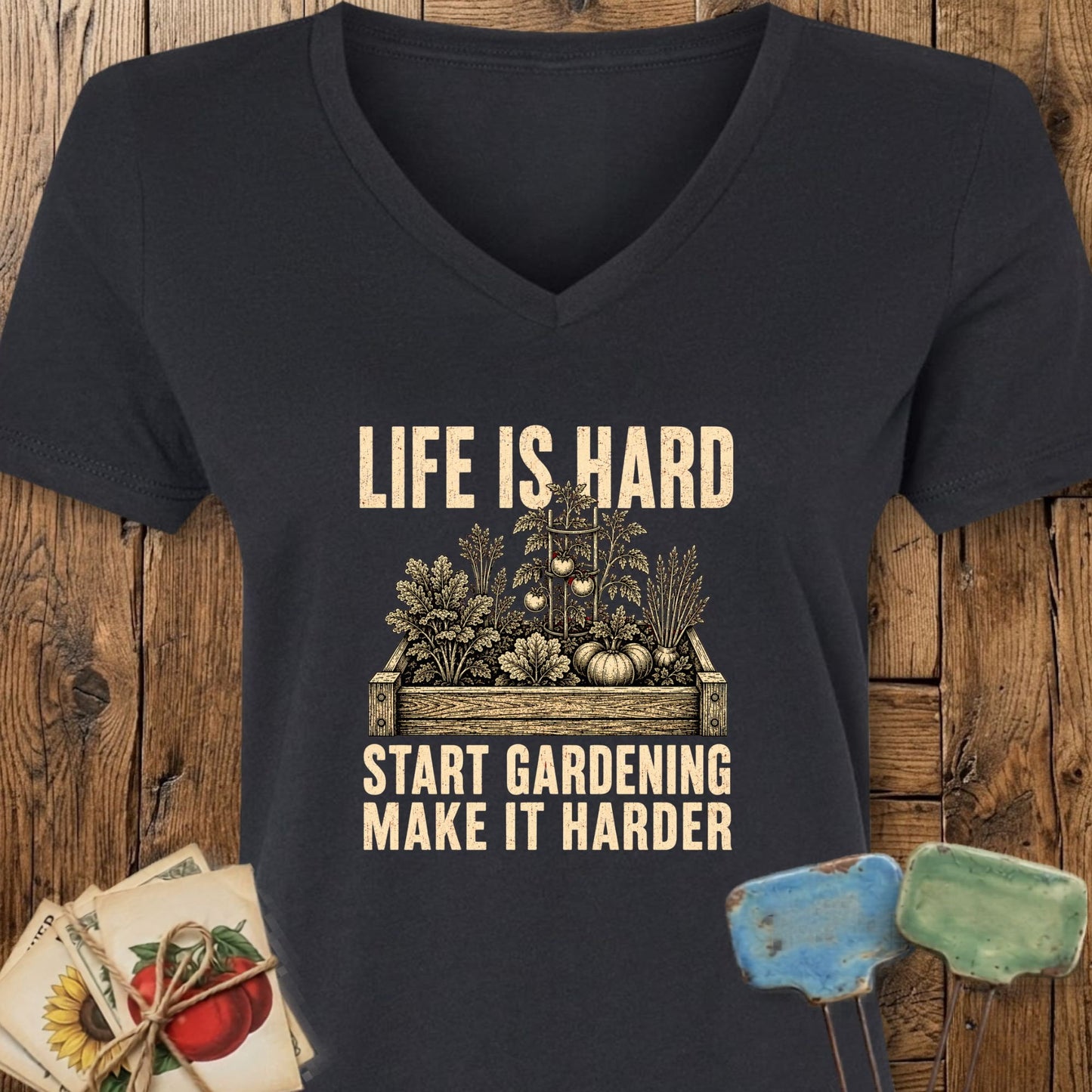 Printify V-Neck Solid Black Blend / S Life is Hard V-Neck