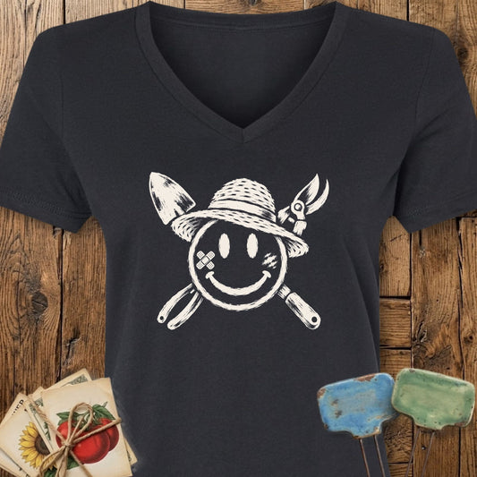 Printify V-Neck Solid Black Blend / S Sun Hat Smiley V-Neck
